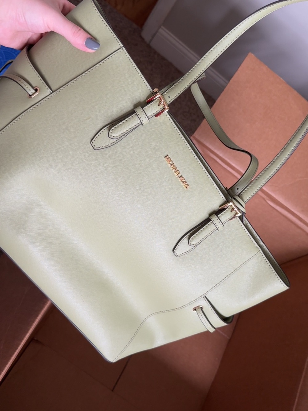 Michael Kors Light Olive Green Saffiano Tote with Gold Hardware